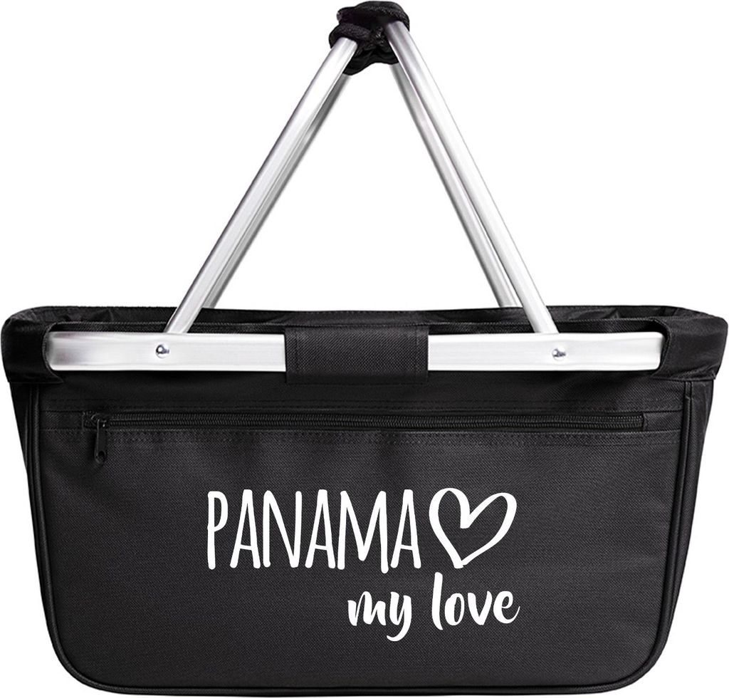 Huuraa Einkaufskorb Panama my love 20 Liter Black faltbarer Tragekorb Geschenkidee