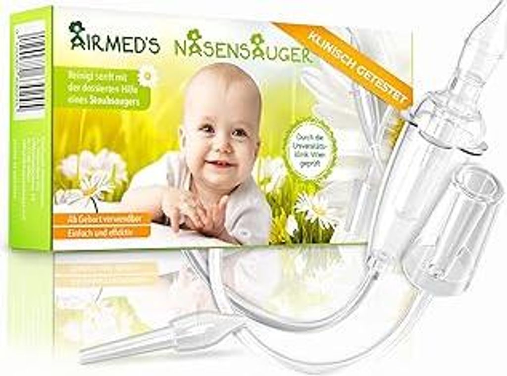Nasensauger Baby. Original Airmed's Nasensauger. KLINISCH GETESTET, sicher und sanft. Nasensekretsauger mit 2 Saugköpfen & Gratis Reinigungsbürst...