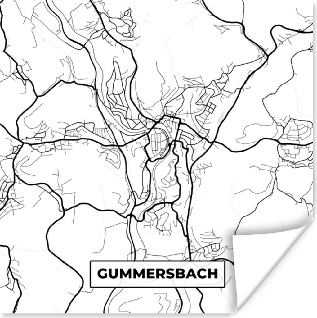 MuchoWow® Poster Karte - Gummersbach - Stadtplan 100x100 cm Produktbild 