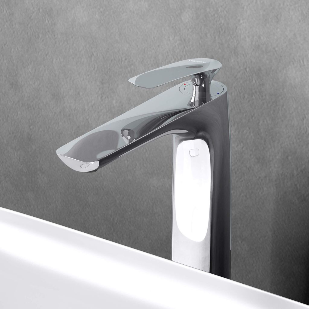 Mai & Mai Armatur Wasserhahn Bad Silber | Waschbeckenarmatur 28cm hoch | Badinstallationen Einhebelmischer in modernem WAM-7201