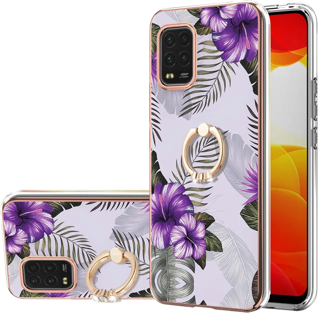 Custodia per Xiaomi Mi 10 Lite 5G, custodia protettiva in silicone TPU a fantasia con supporto ad anello Viola