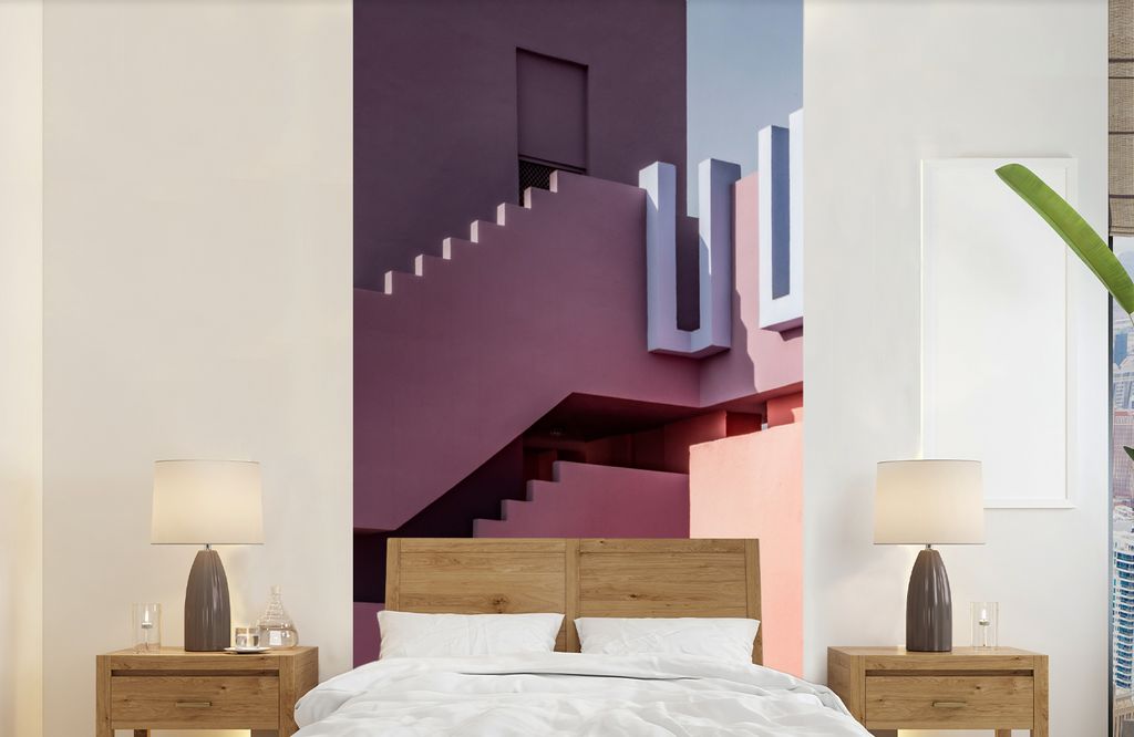 MuchoWow Fototapete für Wohnzimmer oder Schlafzimmer Wandtapete Vinyl Motivtapete Architektur - Farben - Pastell - Haus - 120x240 cm - Hintergru...