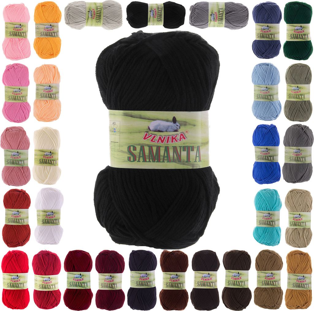 50g Strickgarn Samanta Uni Häkelgarn Strickwolle Handstrickgarn Klassikstrickgarn Farbwahl, Farbe:20 schwarz