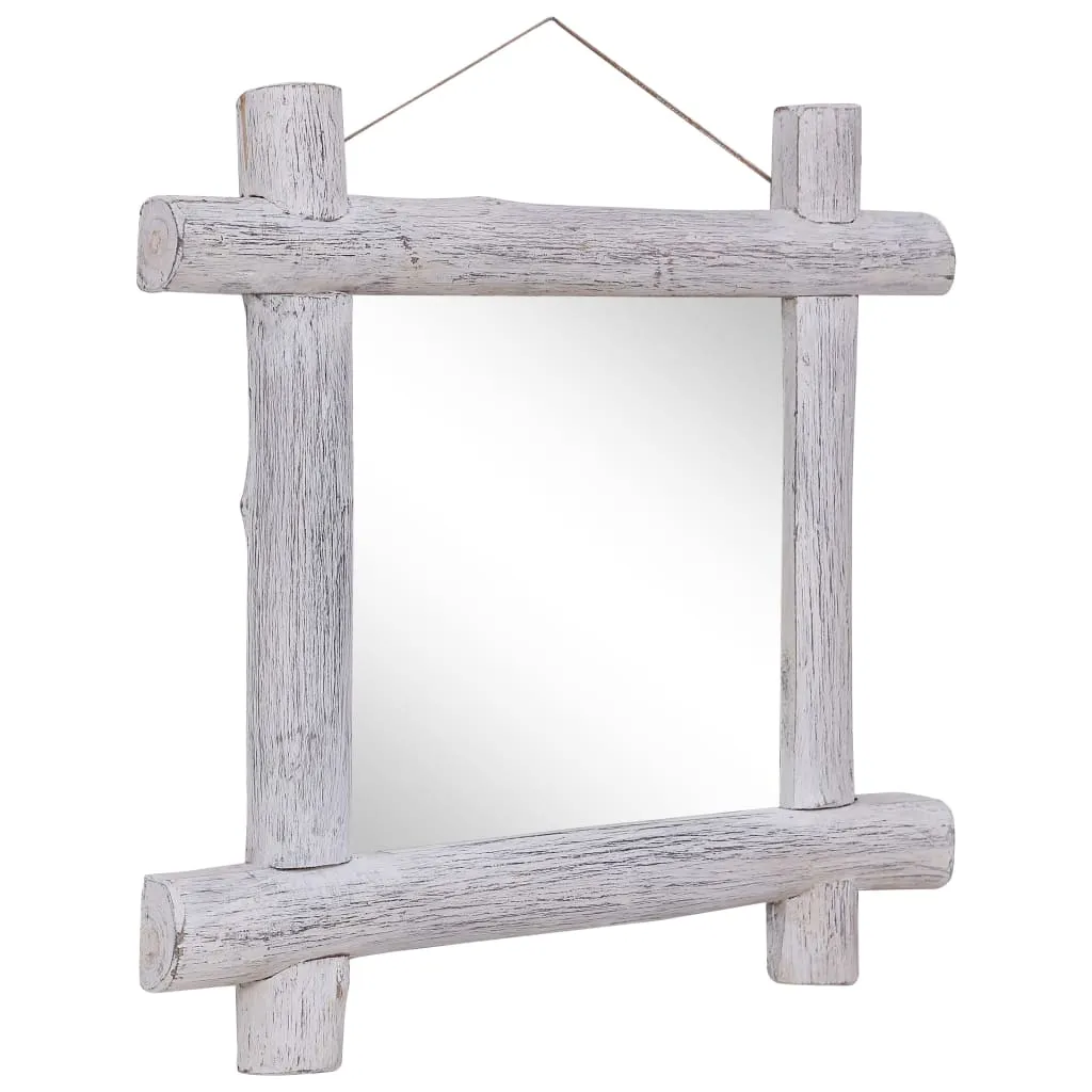 Grand Miroir Carré 70 cm en Bois de Récupération Blanc pour Décoration