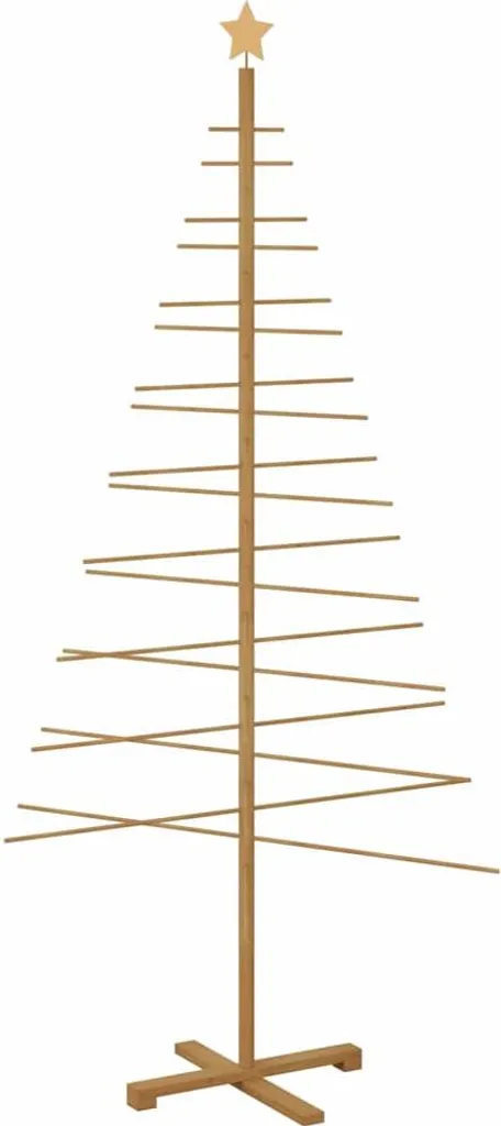 Arbre de Noël en bois marron 210 cm avec support stable en bambou durable