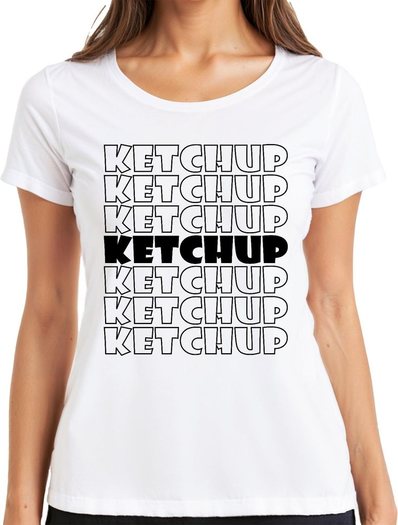 Ketchup Schriftzug Pop Art Retro Muster Pommes Burger Fan Vintage Damen T-Shirt, Weiß, XXL
