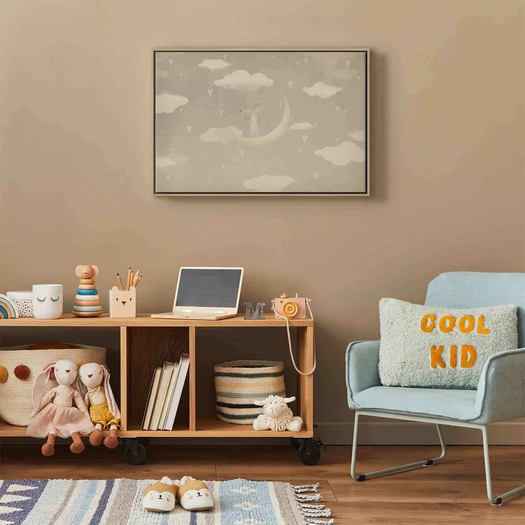 Italienischer Leinwand Leinwandbild - Piccolo conquistatore - Un topolino in pigiama sulla luna tra le nuvole 60x40 cm Für Kinder e-A-10136-b-a - 2