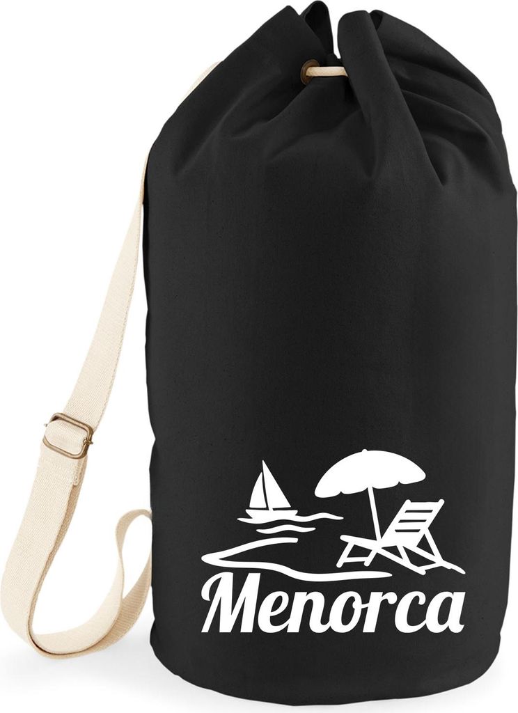 Huuraa Seesack Menorca Spanien 20 Liter Black Baumwolle Rucksack Geschenkidee