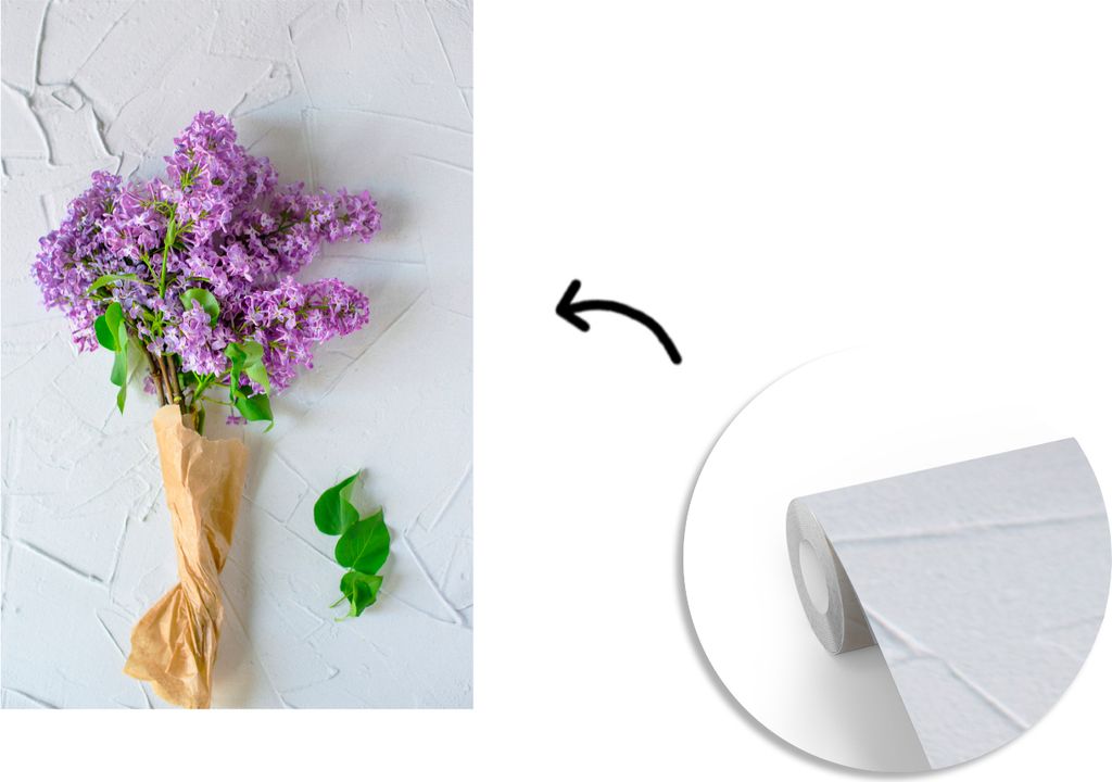 MuchoWow Fototapete für Wohnzimmer oder Schlafzimmer Wandtapete Vinyl Motivtapete Blumenstrauß aus Fliederblüten - 190x280 cm - Küche