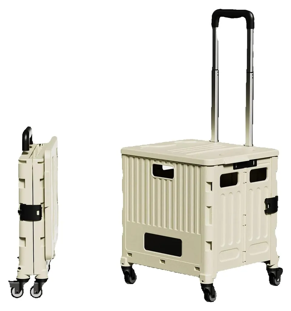 Chariot utilitaire beige pliable idéal pour le camping et le jardin