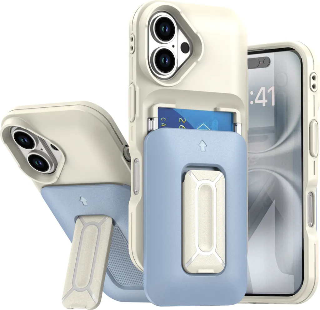 Custodia iPhone 16 Plus Blu con Portacarte: TPU Morbido e Stand