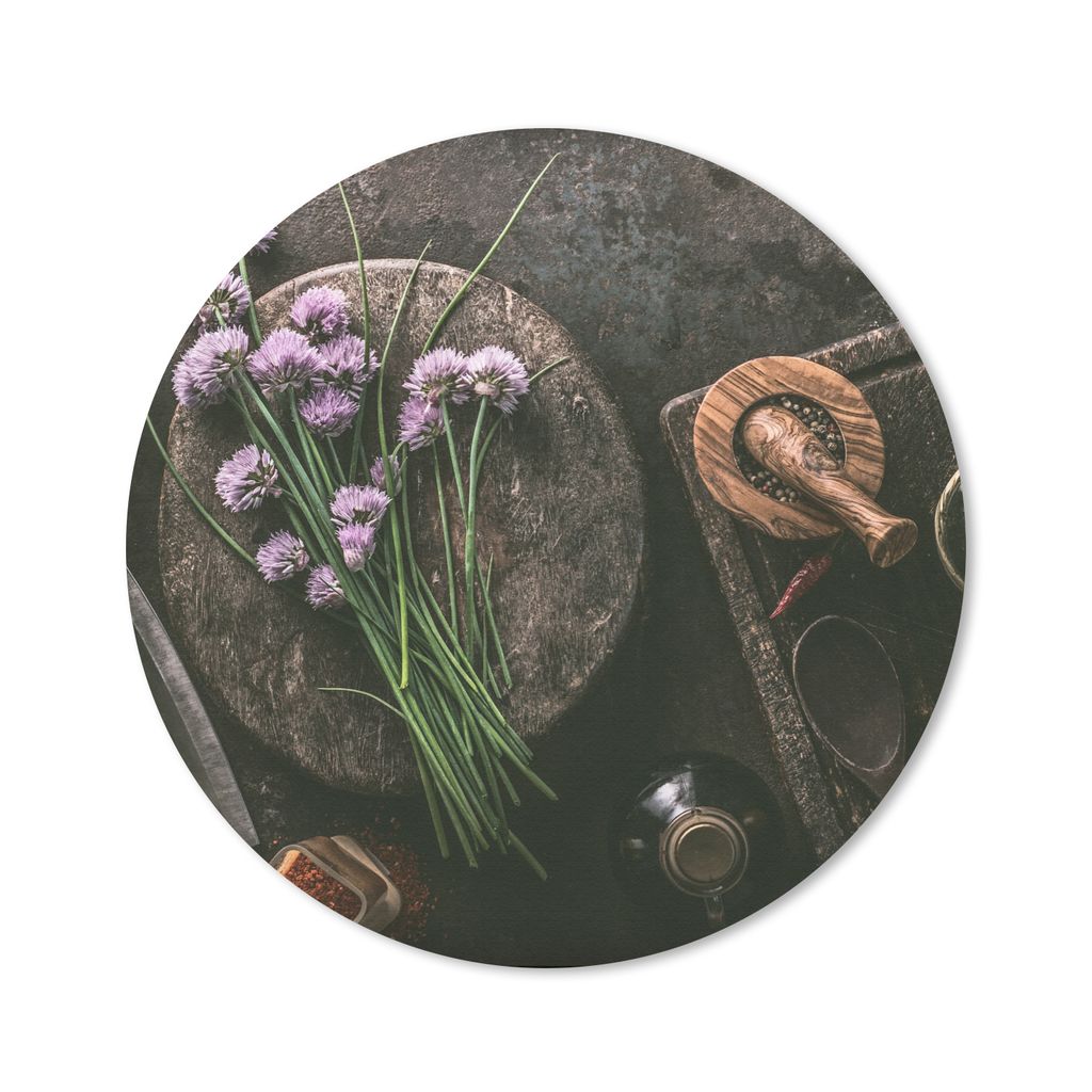 MuchoWow Mauspad Mousepad Schnittlauch - Küche - Mörser - Rustikal - Kräuter - Lila 40x40 cm - Mousepads - Maus Mat - Pad - Mausunterlage - Sc...