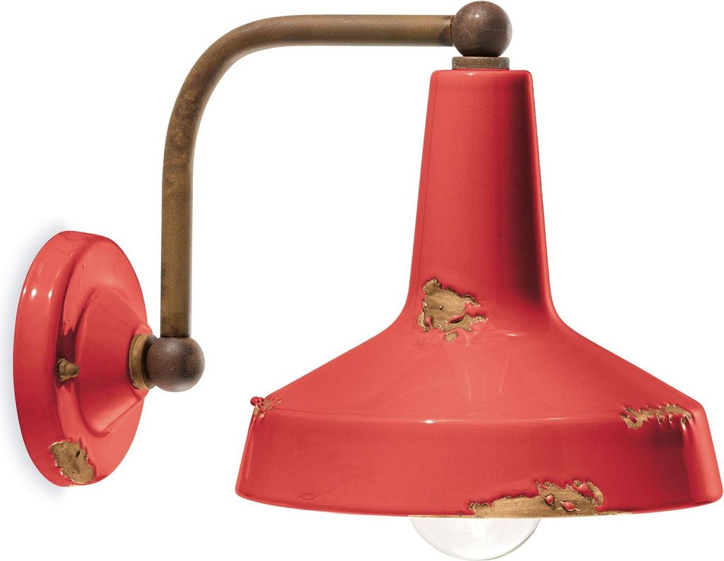 Wandlampe Keramik Metall E27 H: 21 cm Rostbraun Rot Shabby Antik Vintage Keramiklampe