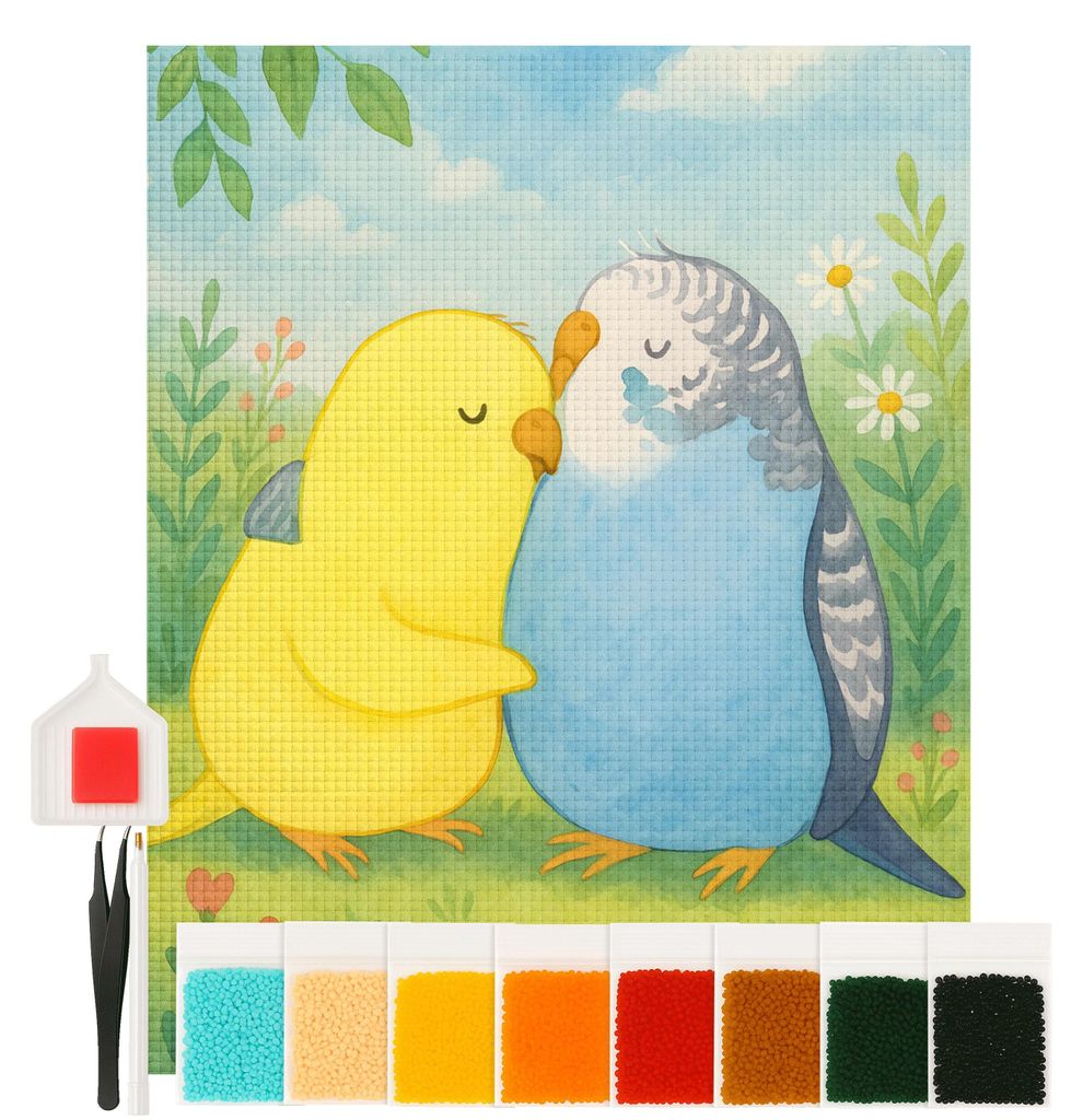 Mr. & Mrs. Panda Diamond Painting Wellensittich Liebe Design 40 x 50 cm Mit Rahmen - Weiß - Geschenk, bilder, Freundin, Verknallt, mosaik set, dia...