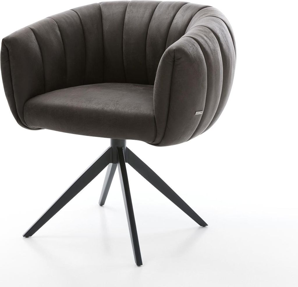DELIFE Drehstuhl Jada-Flex Mikrofaser Anthrazit Vintage Kreuzgestell breit Schwarz 360° drehbar Wippfunktion Taschenfederkern