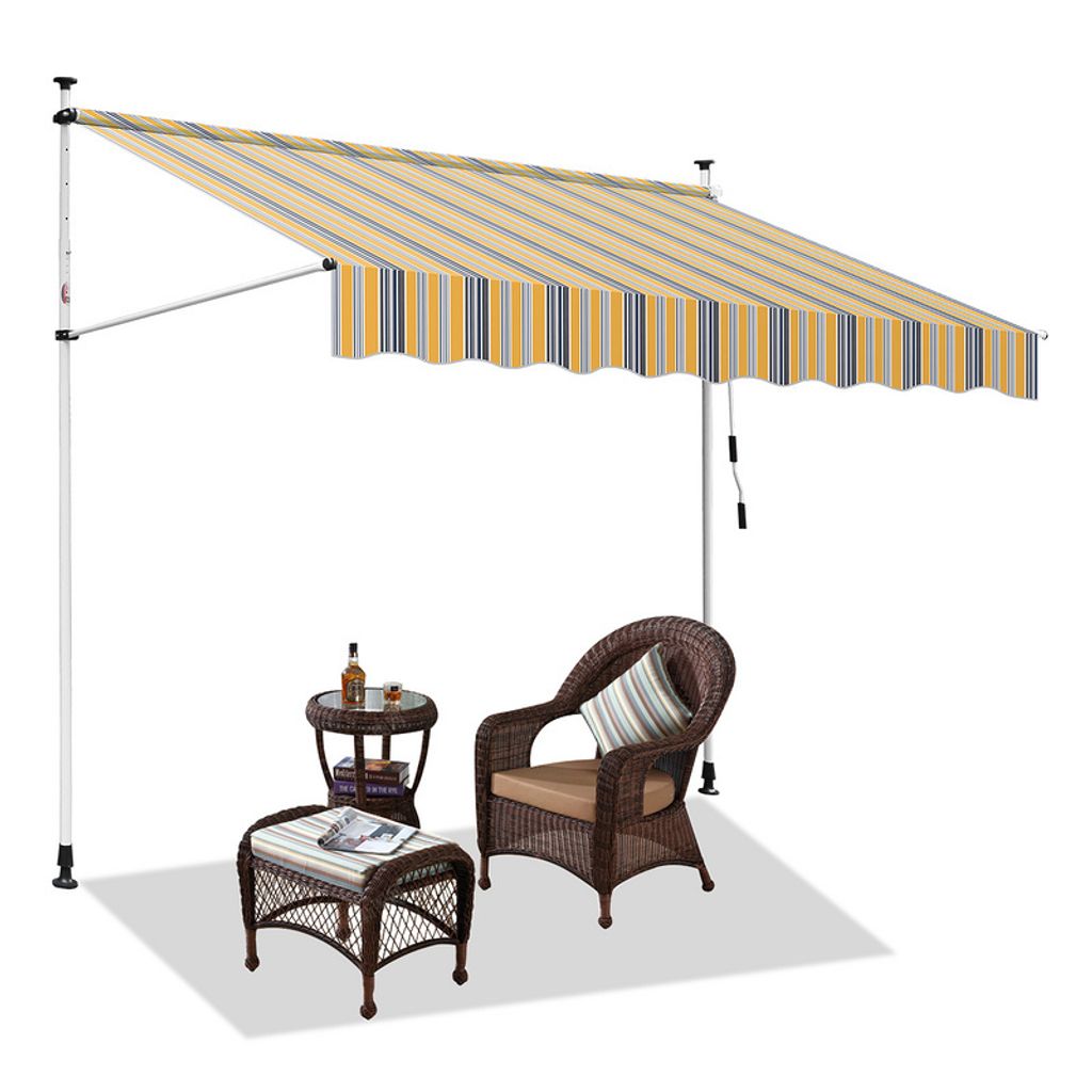 TolleTour Markise ohne Bohren Klemmmarkise Balkonmarkise für Terrasse Balkon 400cm Gelb Blau