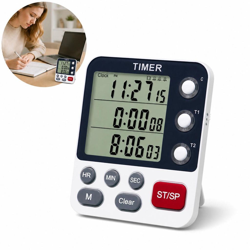 Digitaler Dual-Küchen-Timer, 3-Kanal Digitalwecker mit Produktbild 