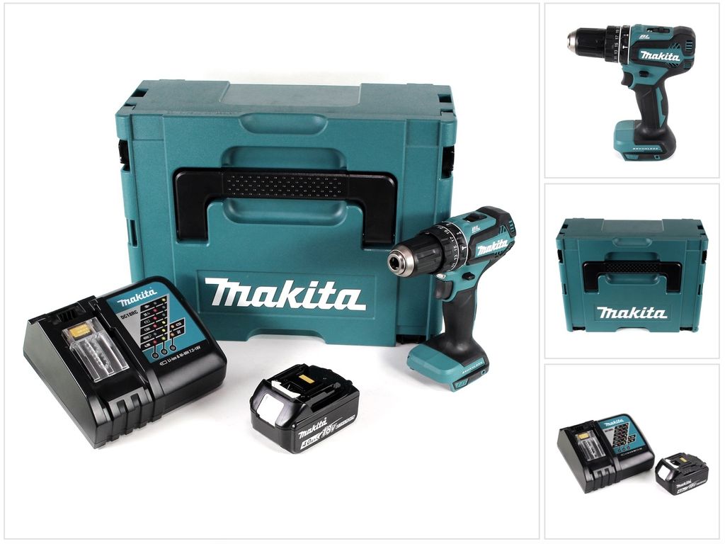 Makita DHP 485 RM1J 18 V Li-Ion Akku Schlagbohrschrauber im Makpac + 1 x 4,0 Ah Akku + Ladegerät