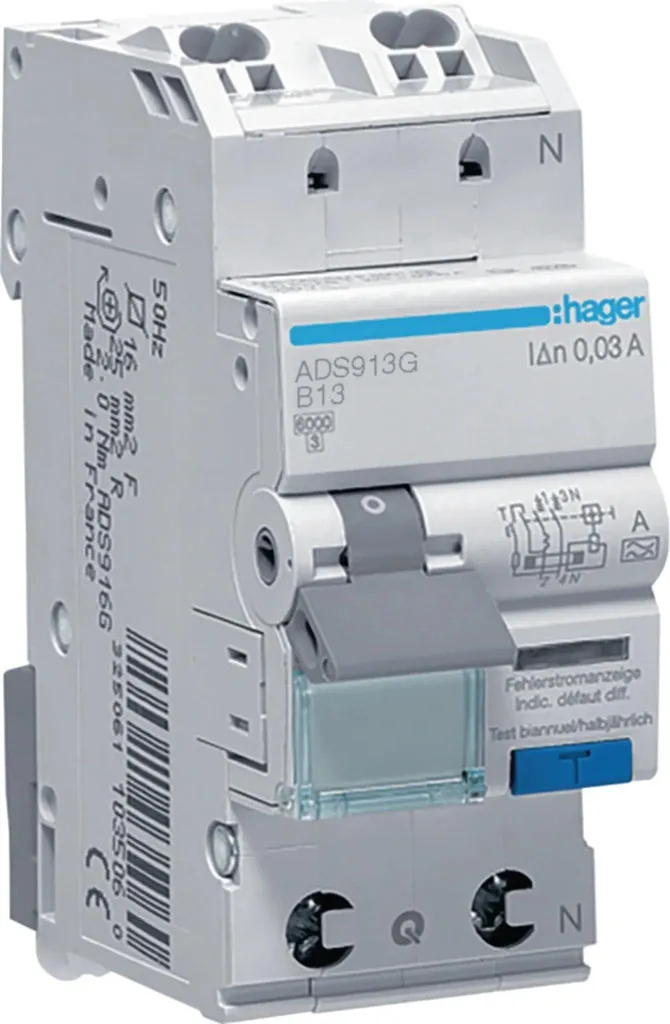 Disjoncteur Différentiel Hager 13A 30mA Courbe B - Module de Tableau