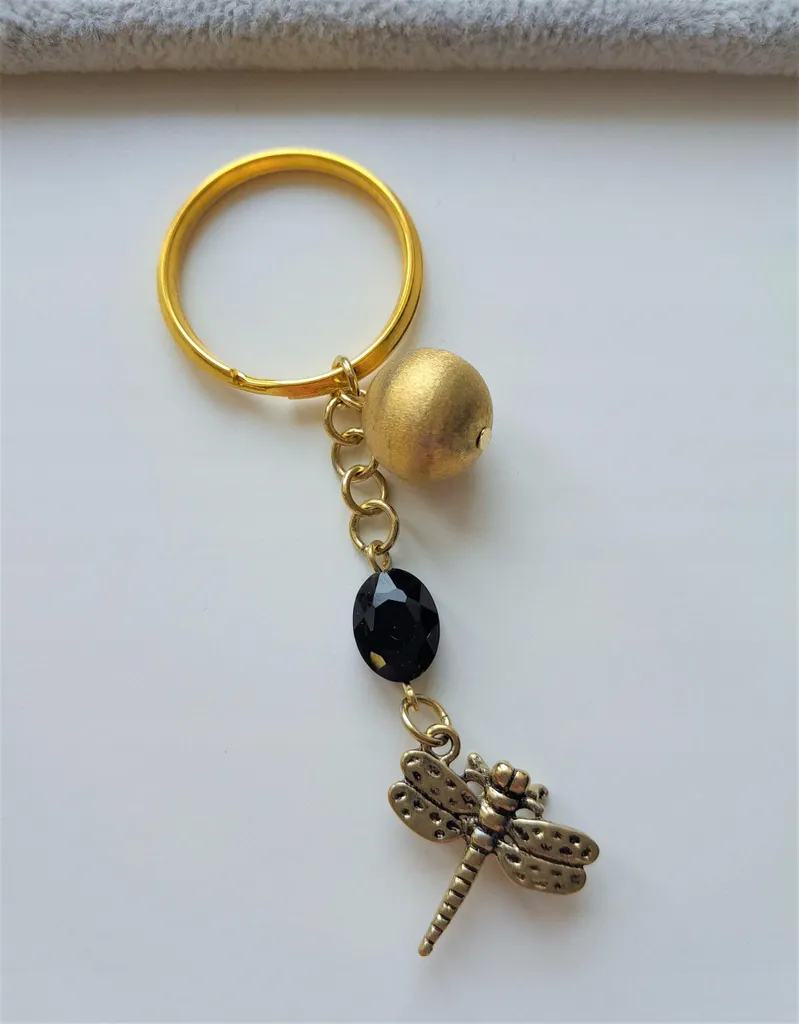 Regalo Simbolico Portachiavi Libellula Onice e Oro Nero