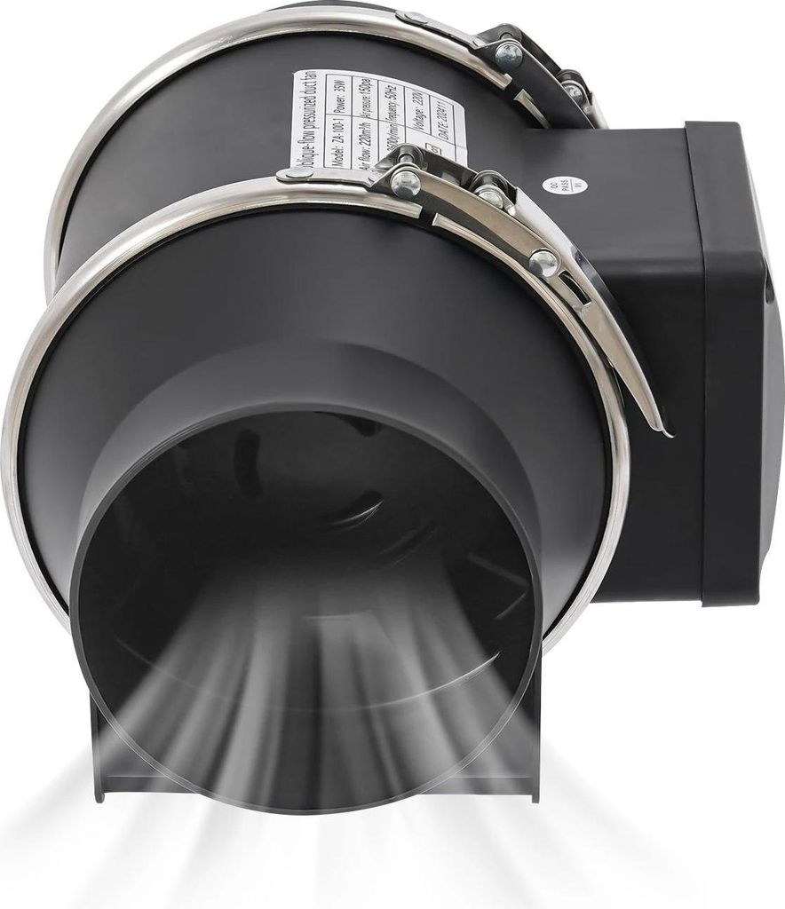 Rohrventilator/Kanalventilator - Inline Lüftungsventilator - 220 V 50 Hz - 35 W - 220 m³/h - 0,13 A - Schwarz