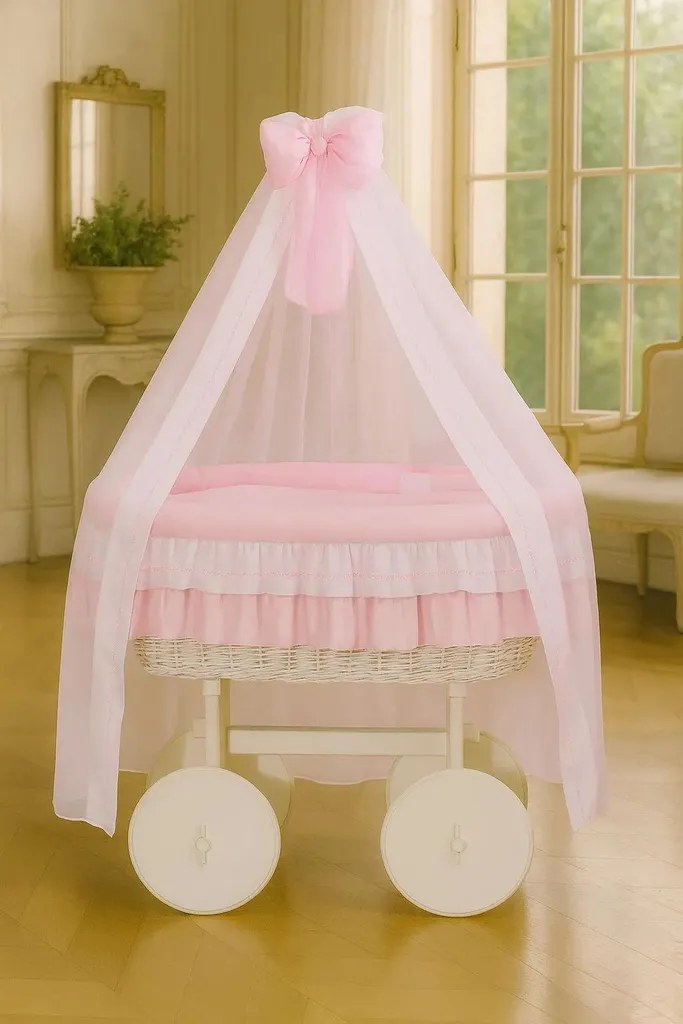 Panier Moses avec Baldaquin Rose pour Premier Lit de Bébé - Modèle Deluxe - 5