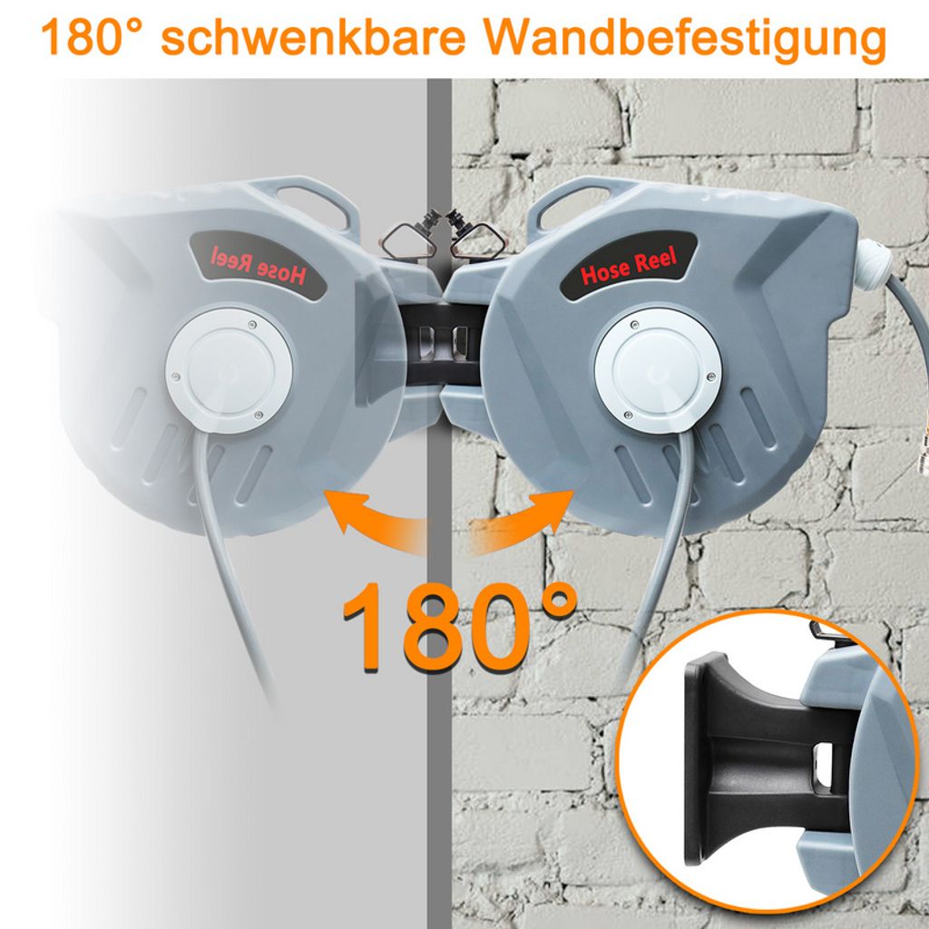 Fiqops Druckluftschlauch Kompressor-Zubehör Schlauchtrommel Drucklufttrommel 1/4" Schnellkupplung 12 Bar max. Arbeitsdruck 20M