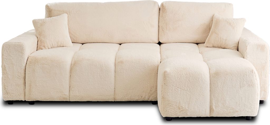 Lisa Design Crocus - beidseitig montierbar - 4 Sitzplätze - Schlaffunktion und Bettkasten - aus Kunstpelz , Beige
