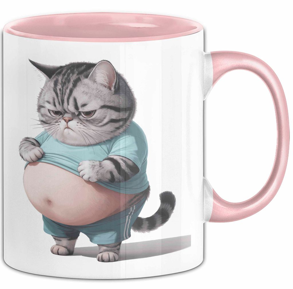 Dicke Fette Katze Kätzchen Besitzer Tasse Becher Geschenk Lustige Geschenkidee Spruch (Rosa)