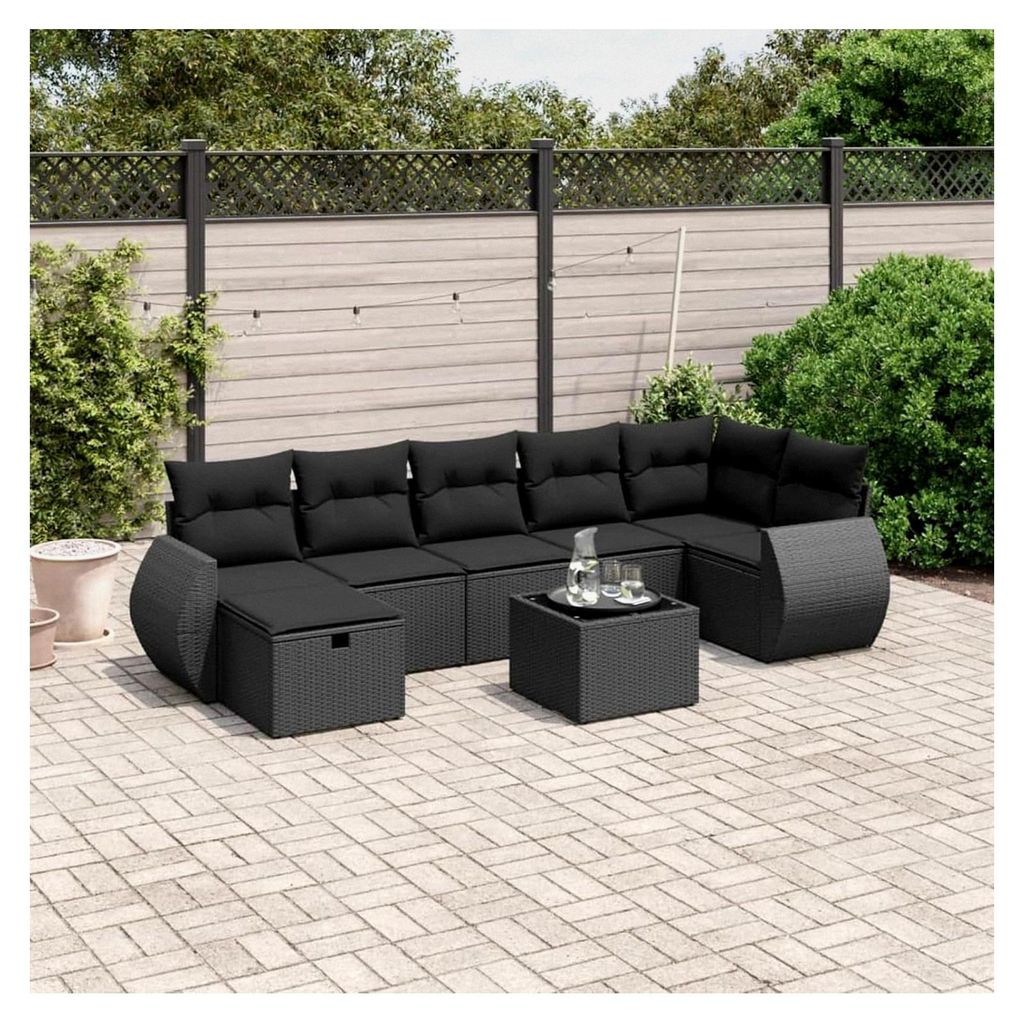 Garten-Sofagarnitur Ecksofa Schwarz PE-Rattan 62x62x69cm - UV-beständig und wasserdicht
