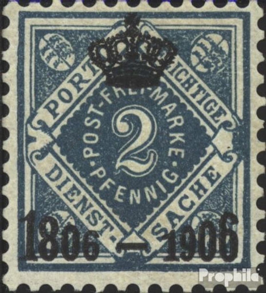 Briefmarken Württemberg 1906 Mi D107 mit Falz Ziffern in Raute
