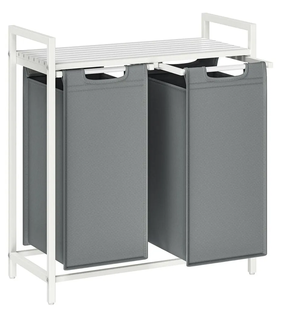 Panier à linge pour tri sélectif 2 zones blanc et gris H71 cm pratique