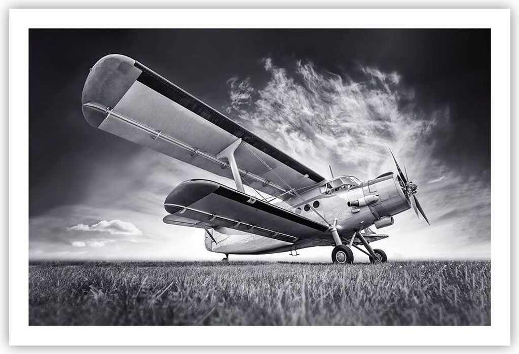 Poster - Poster ohne Rahmen - Flugzeug An-2 Schwarzweiß - 91,5x61 cm - Wand Bild - Wanddeko - Wandbilder - Kunstposter - Wandposter - Bilder - Kun...