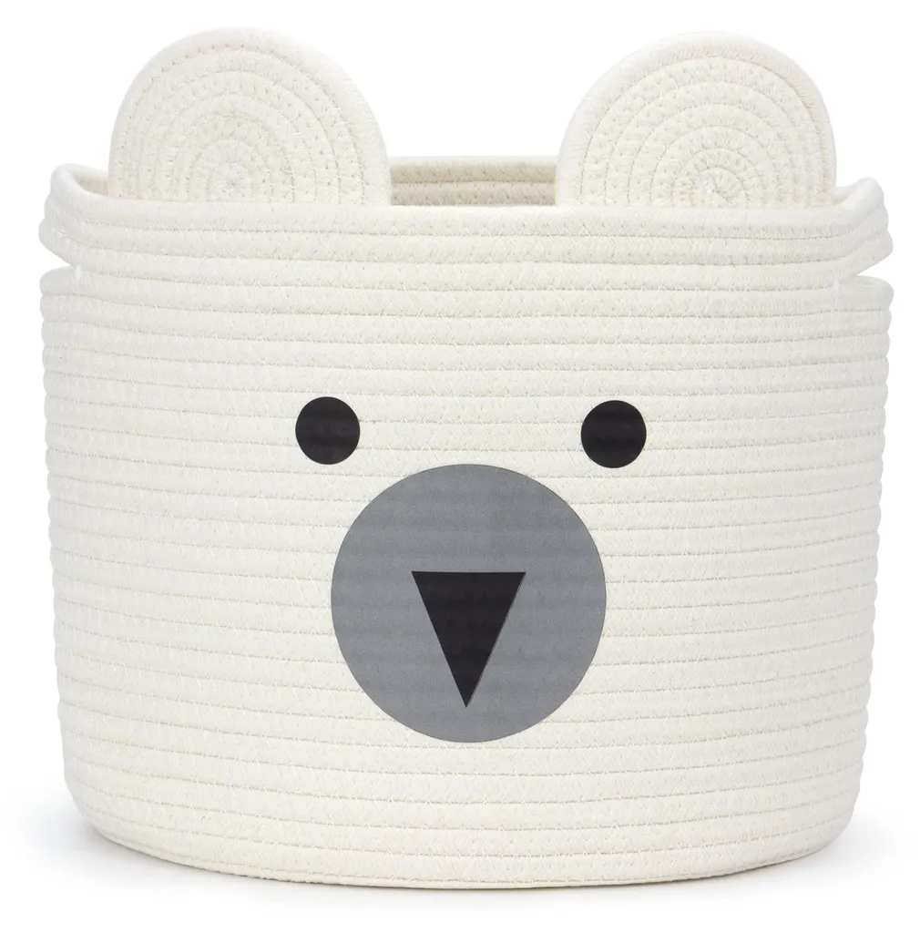 Grand panier de rangement coton ours blanc, corbeille linge souple 50L