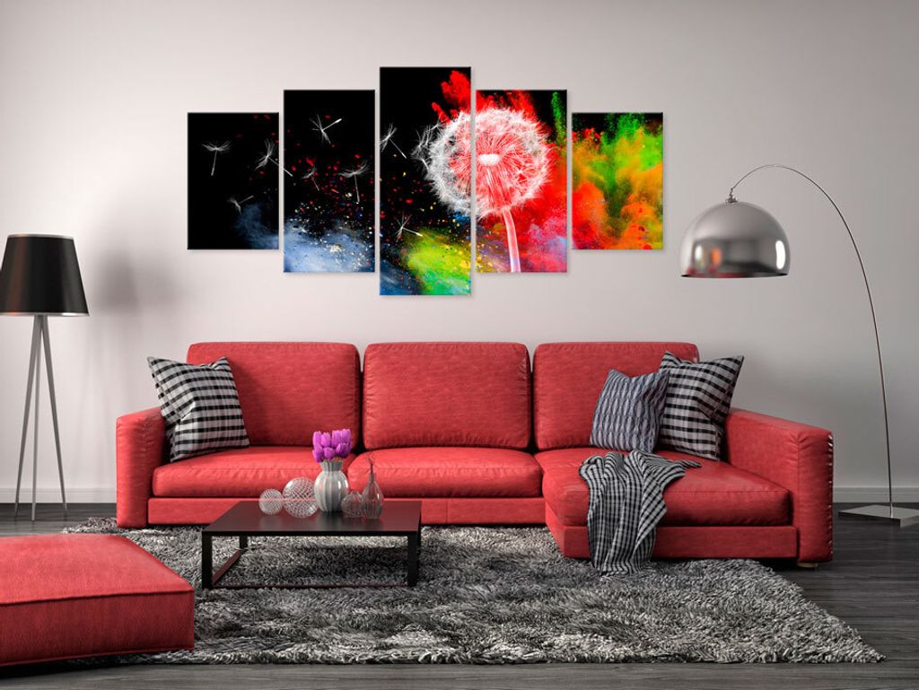 Akustikbild Abstrakt Pusteblume 200x100 cm Bilder Akustikschaum Hochleistungsschallabsorber Schallschutz Leinwand 5 tlg Wandbild Raumakustik Schall...