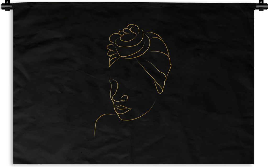 MuchoWow Wandteppich Wandbehang Frau - Kopftuch - Gold - Schwarz 90x60 cm Tapisserie Dekoration Wandtuch - Wandskulpturen - Bildteppich