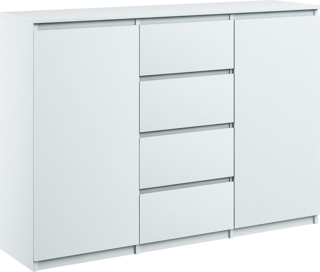 Kommode mit 4 Schubladen 2 Schränke 140cm Klamotenschrank Sideboard weiss mat