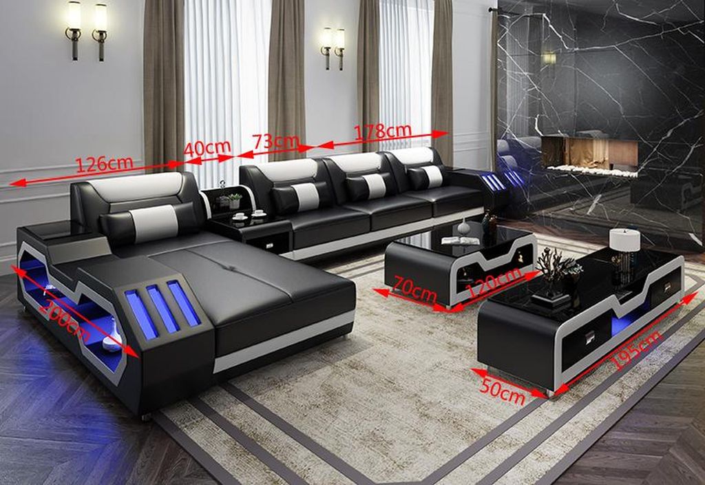 Leder Design Sofa Couch Polster Ecksofa Garnitur Wohnlandschaft Ecksofa LED Neu