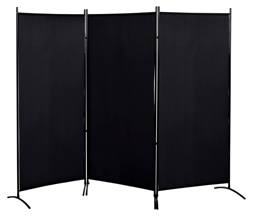 3-teiliger Paravent 253 x 182 cm Raumteiler Faltbare Trennwand Sichtschutz Stellwand Schwarz