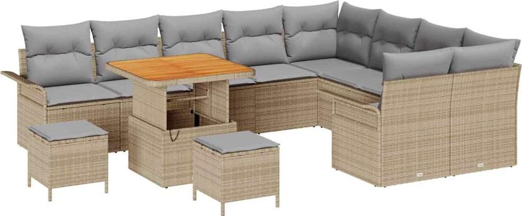vidaXL Garten-Sofa-Set mit Kissen mit Kissen 12 pcs Beige und Hellgrau