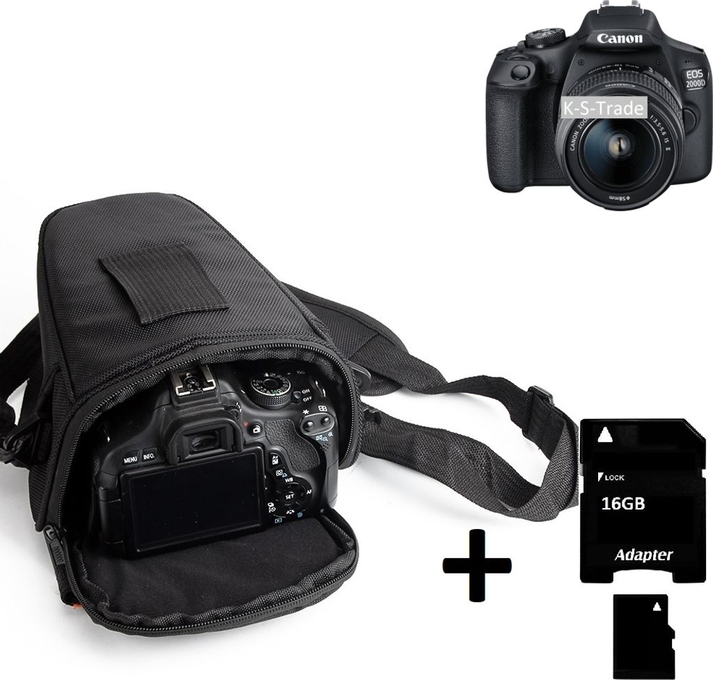 K-S-Trade Schultertasche kompatibel mit Canon EOS 2000D Colt Kameratasche für Systemkameras DSLR DSLM SLR, Bridge etc., + 16GB Speicherkarte
