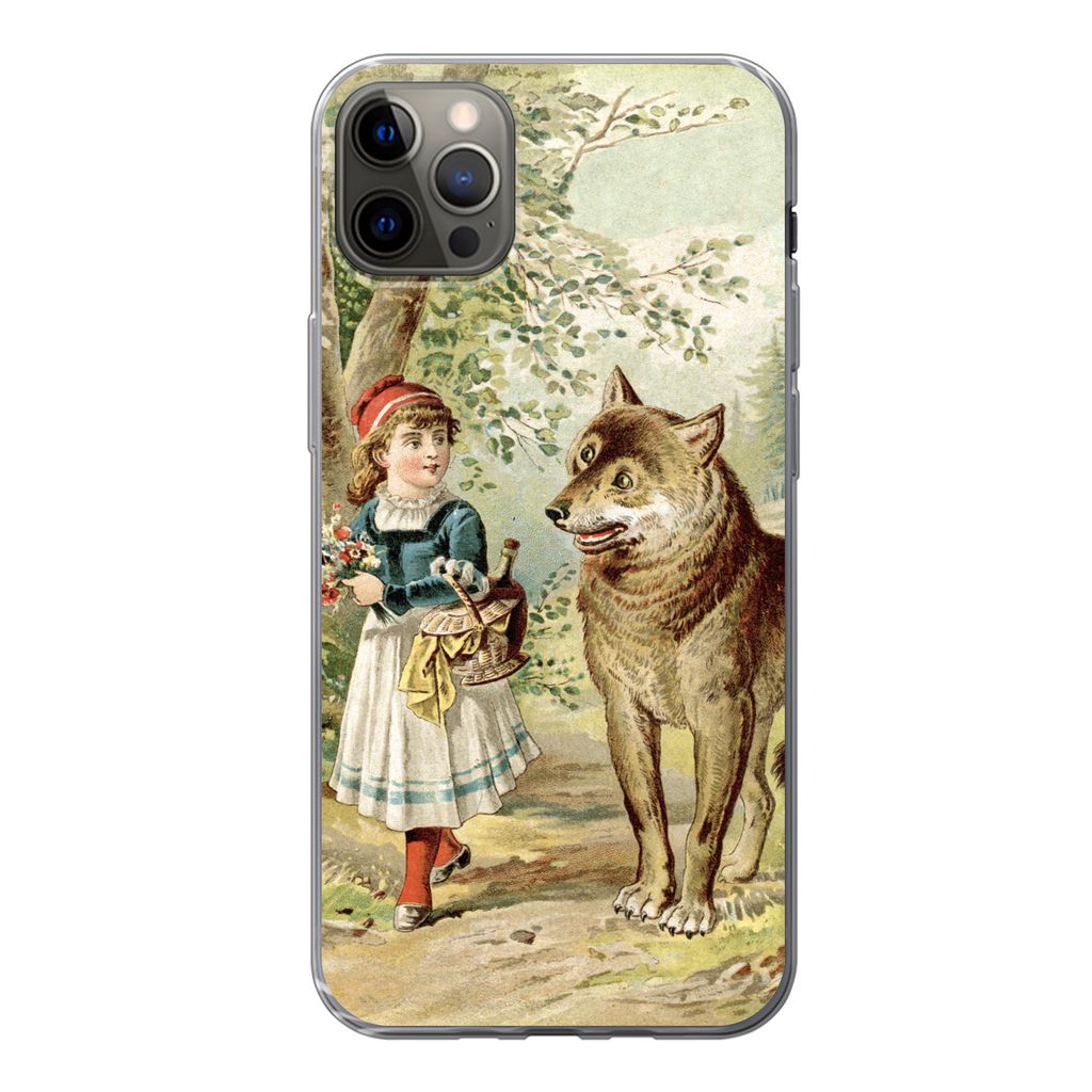 MuchoWow Handyhülle Schutzhülle Hülle für iPhone 12 Pro Max Wolf - Rotkäppchen - Wald Silikon Softcase Handy Hülle - Hartschale