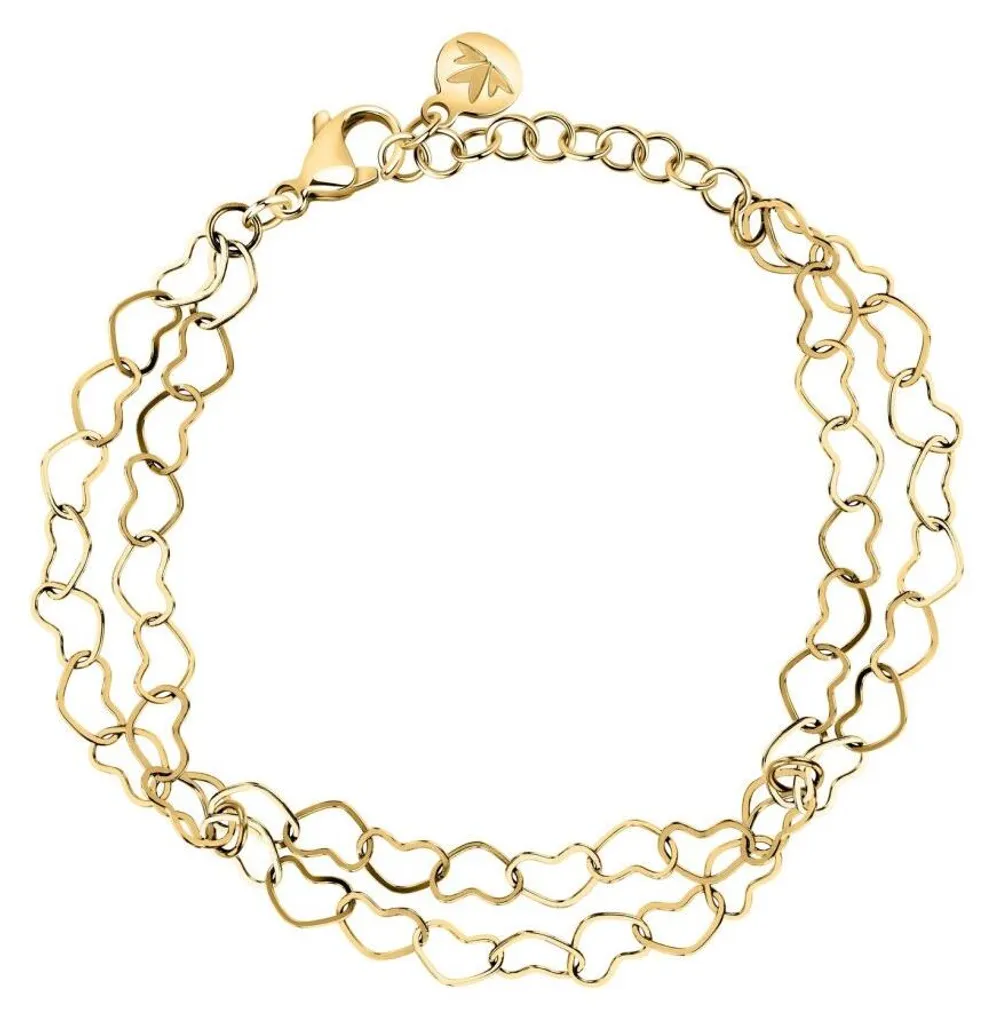 Bracelet Mailles Entrelacées Double Cœur en Or Plaqué - Modèle SAZC19