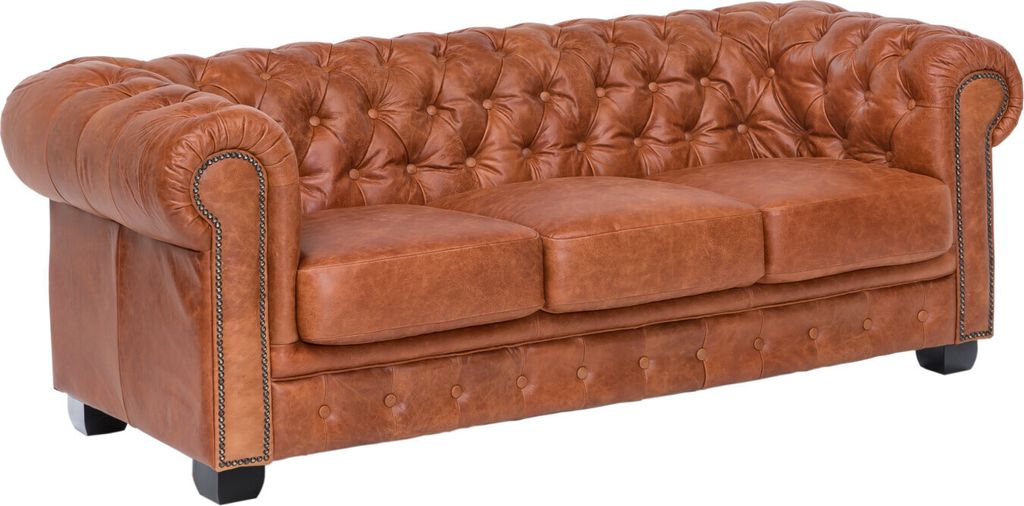 Sofa Chesterfield 3-Sitzer Echtleder vintage cracker