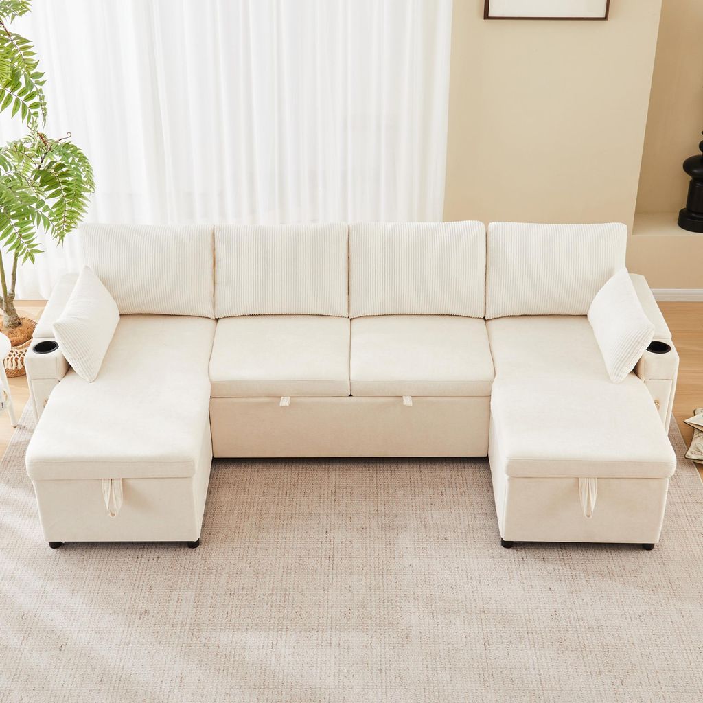 okwish Modulares Sofa Sitzgruppe Schlafsofa mit Schlaffunktion,Chaiselongue mit Getränkehalter und Kissen,U-förmiges Sofa Ecksofa mit abgedeckten...