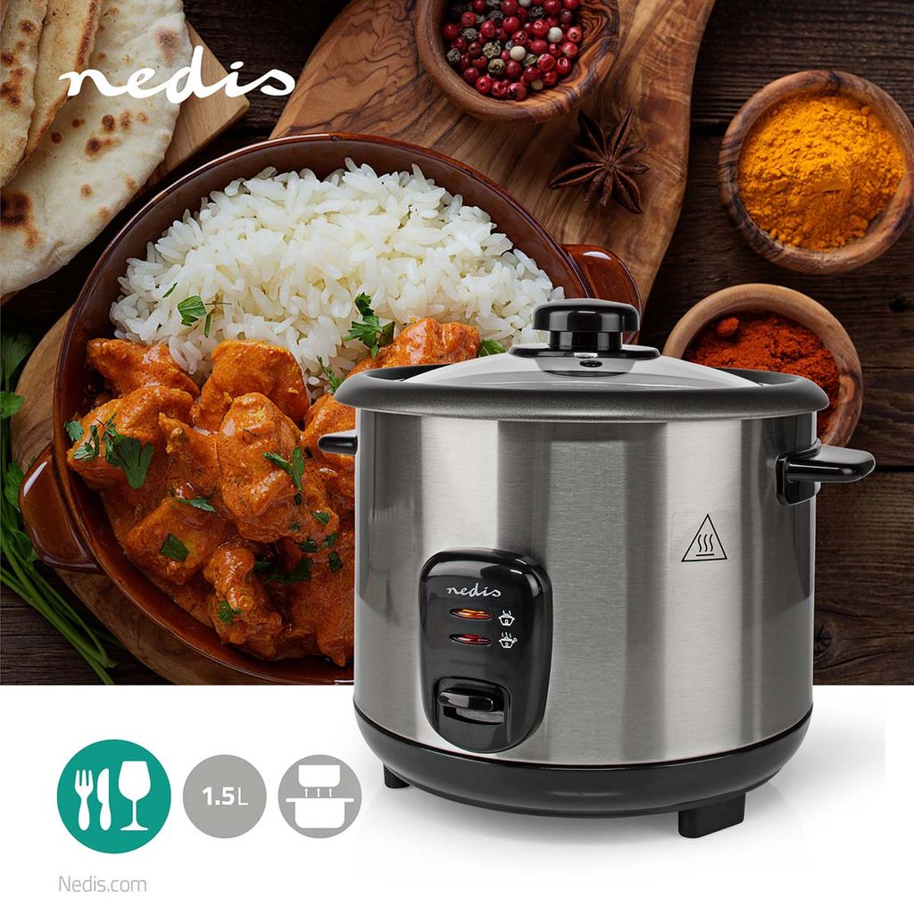 Nedis KARC115AL Rijstkoker 1.5L 500W Zilver Produktbild 