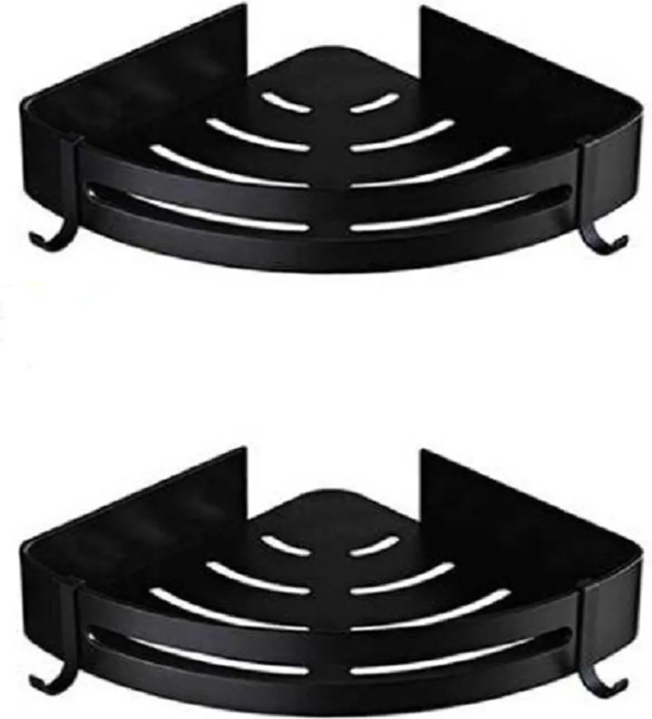 Étagère de salle de bain d'angle noire anti-corrosion, rack douche 2 pcs