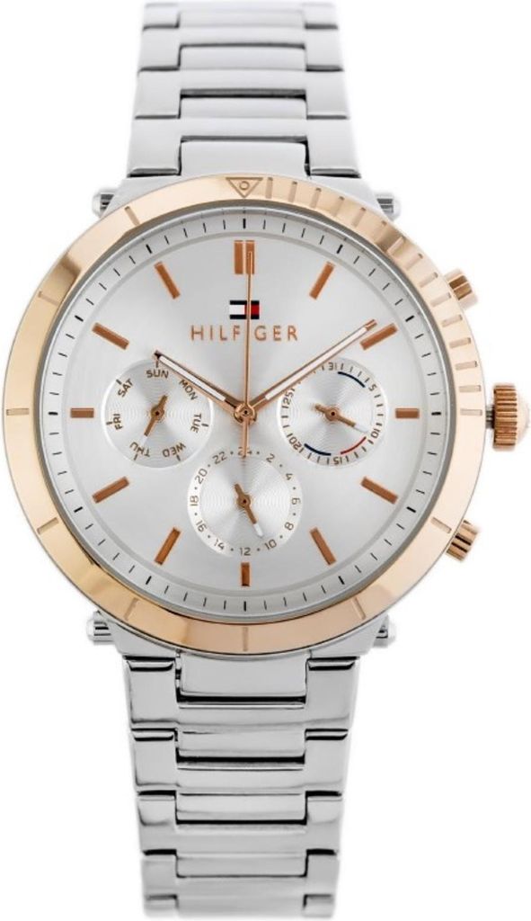 A close-up studio shot of a Tommy Hilfiger women's watch.