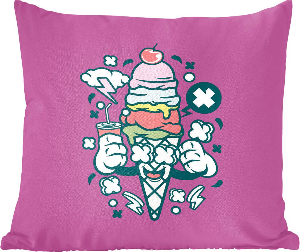 MuchoWow Zierkissen Sofakissen Wohnzimmer Dekokissen 45x45 cm Eiscreme - Vintage - Becher - Schlafpolster - Polster für das Sofa