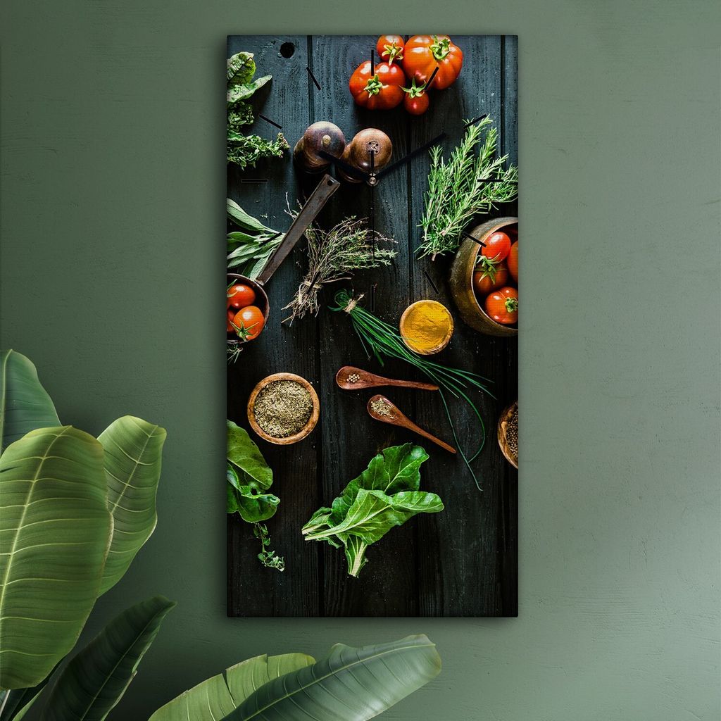 Wohnzimmer Leinwand Uhr Geräuschlos Küche 30x60 Gewürze, Gemüse, Motive, schwarze Zeiger